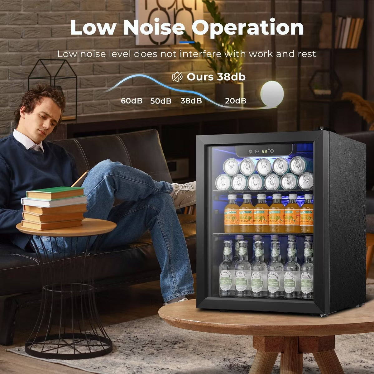 R.W.FLAME 5.1 Cu.Ft Beverage Fridge, 24 Inch, 166-Can, Low Noise, Glass Door, Stainless Steel, Efficient Cooling System with Safety Lock