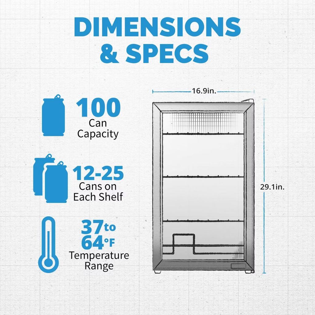 Newair 100 Can Beverage Fridge, Freestanding Mini Fridge, Drinks Cooler Bar Fridge, Perfect for Beer, Snacks or Soda