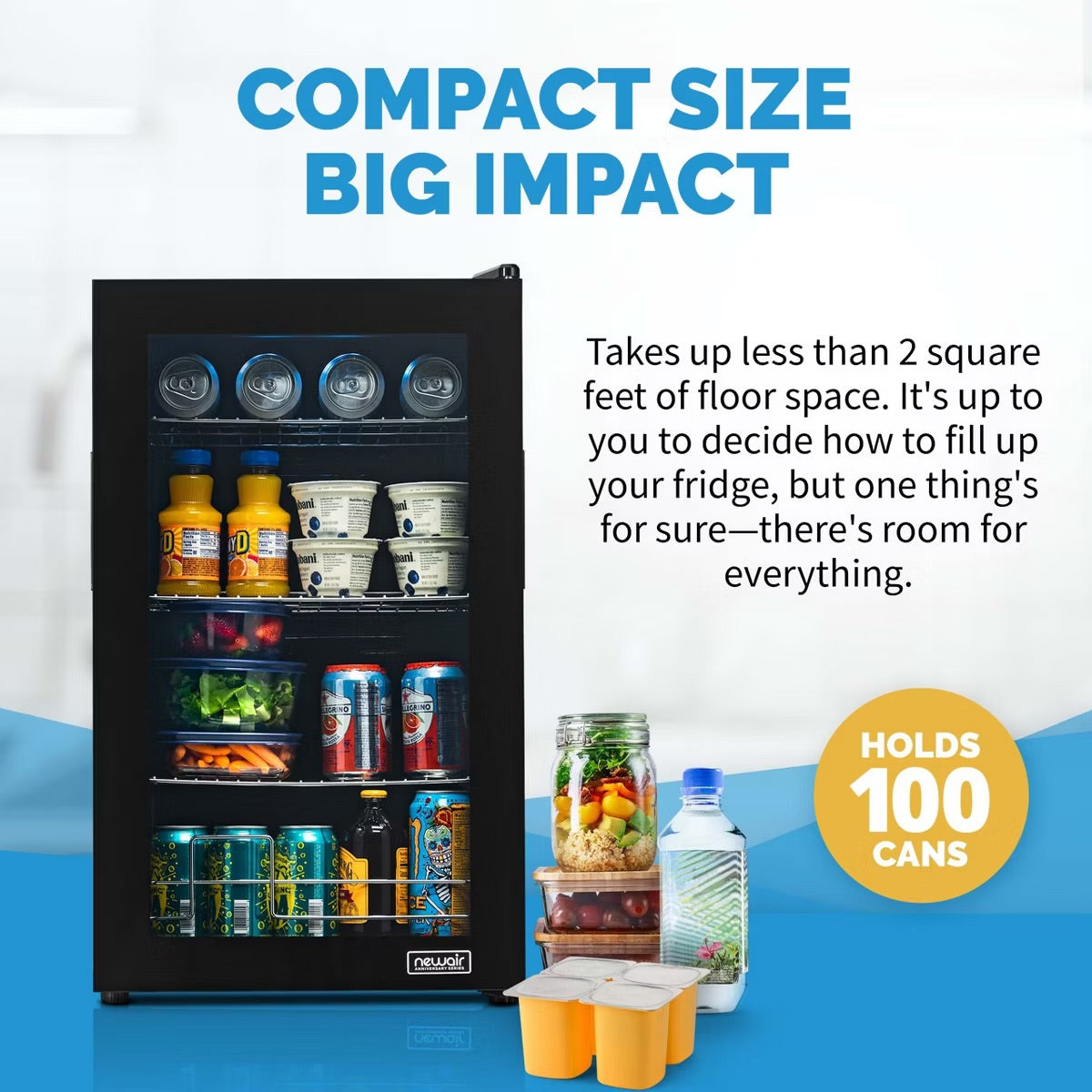 Newair 100 Can Beverage Fridge, Freestanding Mini Fridge, Drinks Cooler Bar Fridge, Perfect for Beer, Snacks or Soda