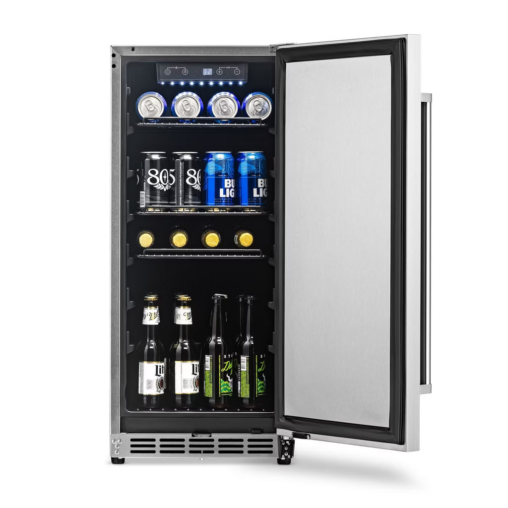 Newair 15" 3.2 Cu. Ft. Commercial Stainless Steel Built-in Beverage Refrigerator, Weatherproof and Outdoor Rated, ENERGY STAR, Fingerprint Resistant