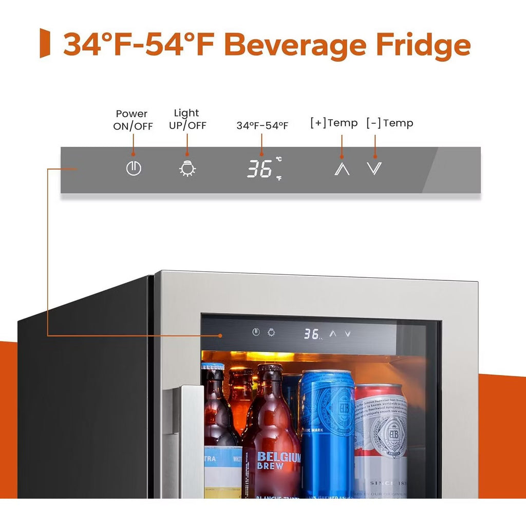 Ca'Lefort Dual 15" Single Zone Beverage Refrigerator Cooler Combo - 30 Inch Beverage Fridge Glass Door Built-in or Freestanding for Home/Kitchen