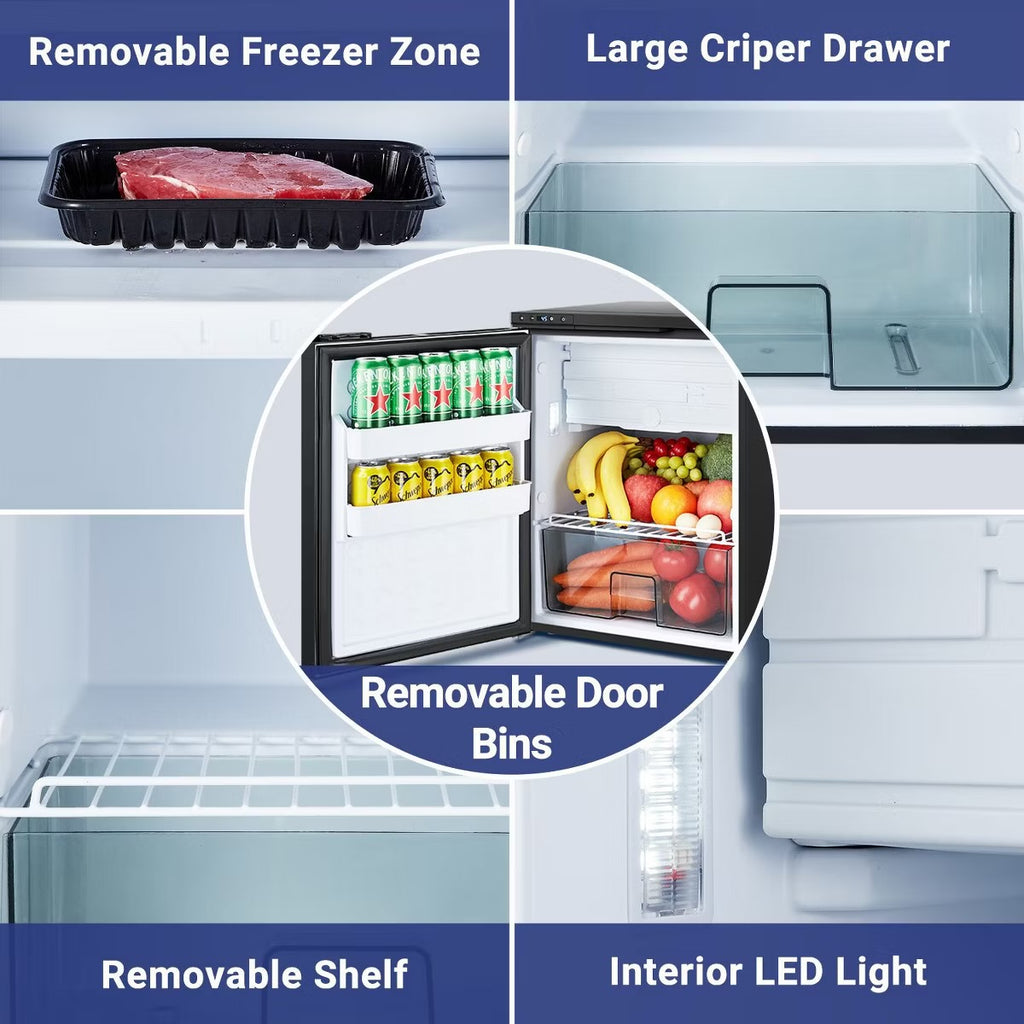 65L RV Refrigerator,APP Control,Refrigeration range (-4℉-46℉),3 levels((H/M/L)) of battery protection, mini fridge for camping, picnics, road trips