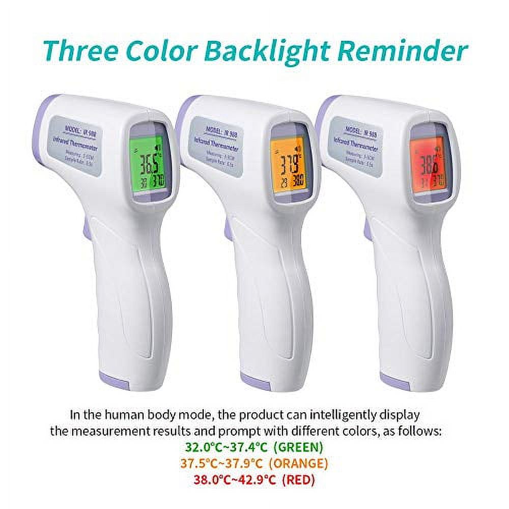 IR Infrared Digital Non-Contact Thermometer Gun with Three Color LCD Screen for Adult and Baby Forehead, Ear and Body Temperature with Fever Alarm and Memory Function