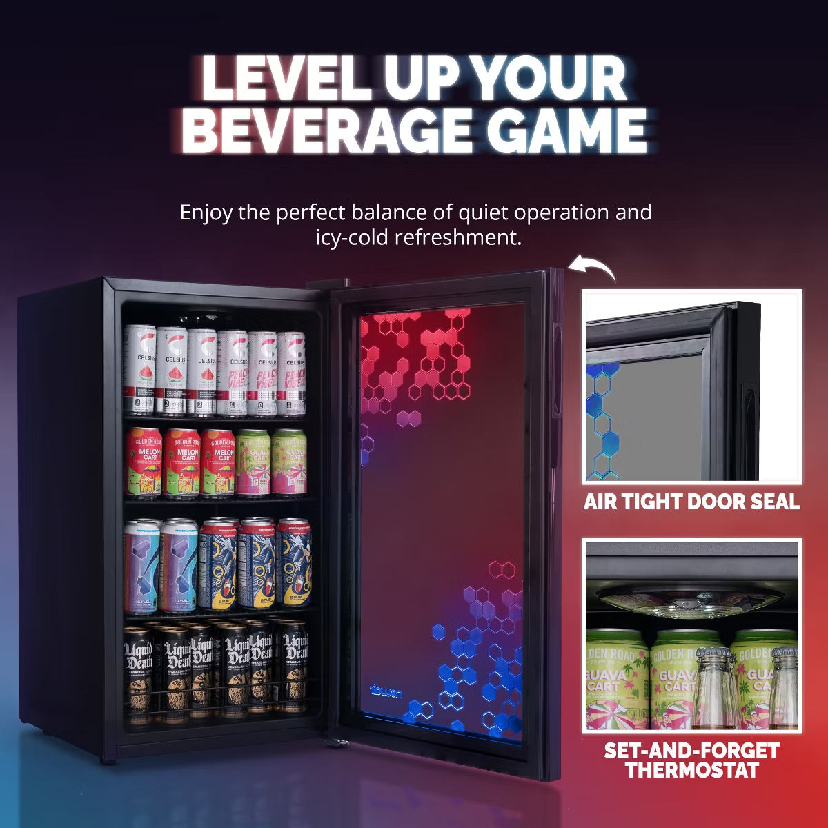Newair Prismatic Series 126 Can Beverage Refrigerator with RGB HexaColor LED Lights, Mini Fridge for Gaming, Game Room, Party Festive Holiday Fridge