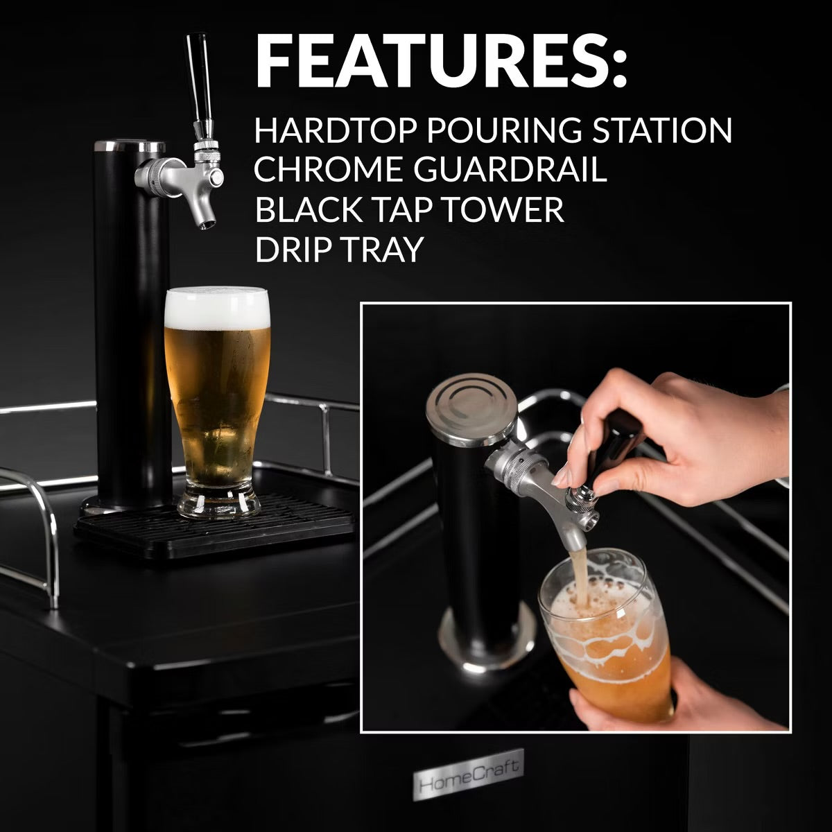 HomeCraft BK49BS 4.9 Cu. Ft. Full Size Kegorator Draft Dispenser, Black Stainless Steel