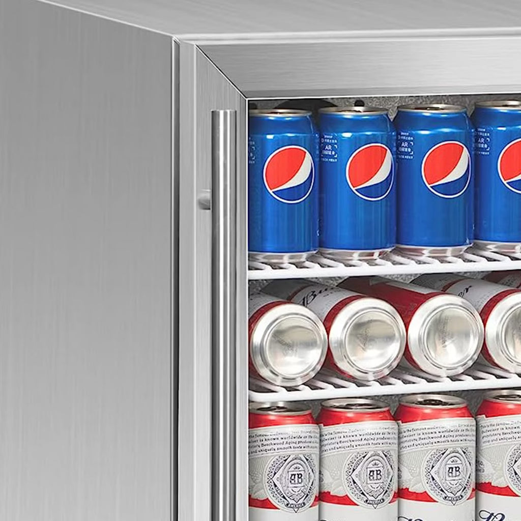 IceJungle 160 Can Freestanding Beverage Drink Fridge with Adjustable Shelves, Automatic Close Function, Door Lock and Alarm, Silver