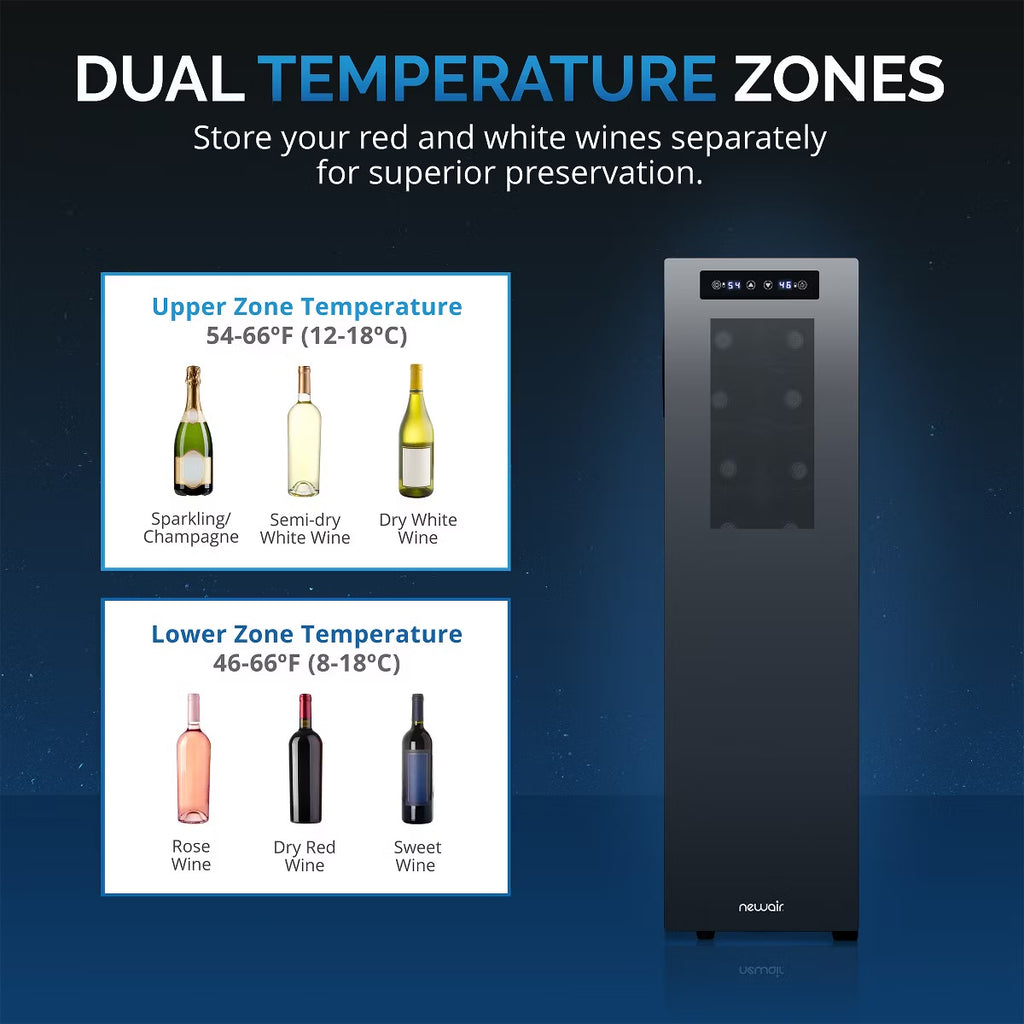 Newair Shadow-Tᵀᴹ Series Wine Cooler Refrigerator 18 Bottle Dual Temperature Zones, Freestanding Mirrored Wine Fridge with Double-Layer Tempered Glass