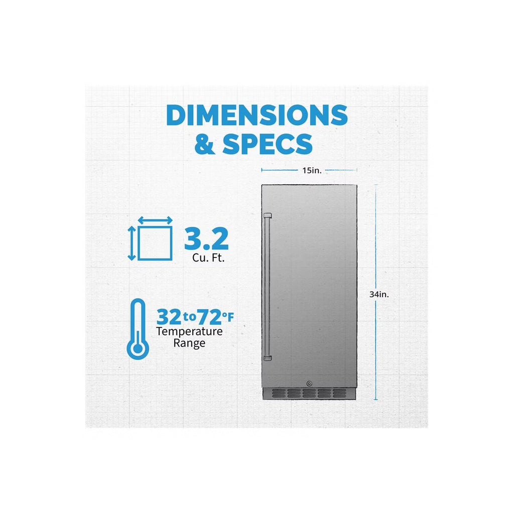 Newair 15" 3.2 Cu. Ft. Commercial Stainless Steel Built-in Beverage Refrigerator, Weatherproof and Outdoor Rated, ENERGY STAR, Fingerprint Resistant