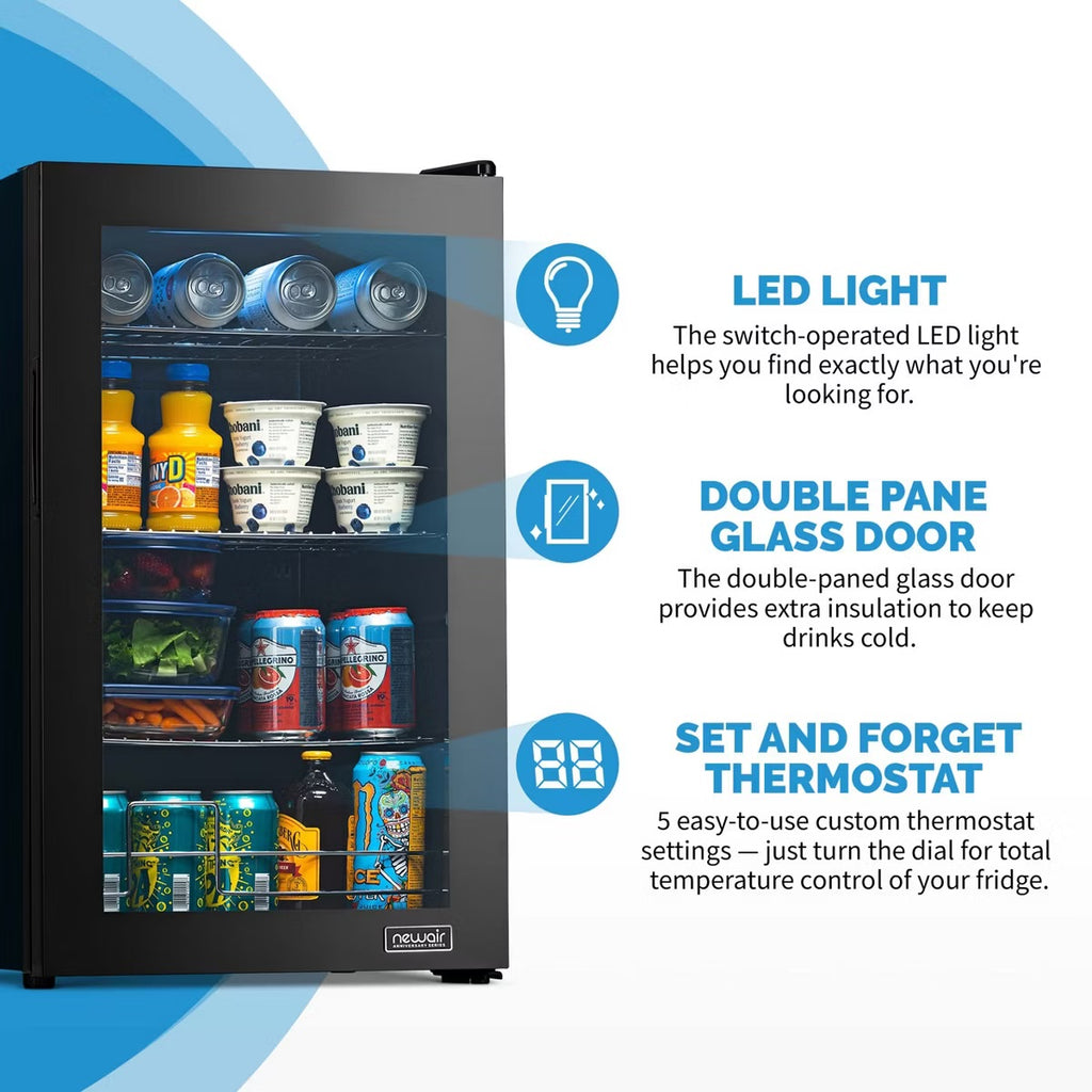 Newair 100 Can Beverage Fridge, Freestanding Mini Fridge, Drinks Cooler Bar Fridge, Perfect for Beer, Snacks or Soda