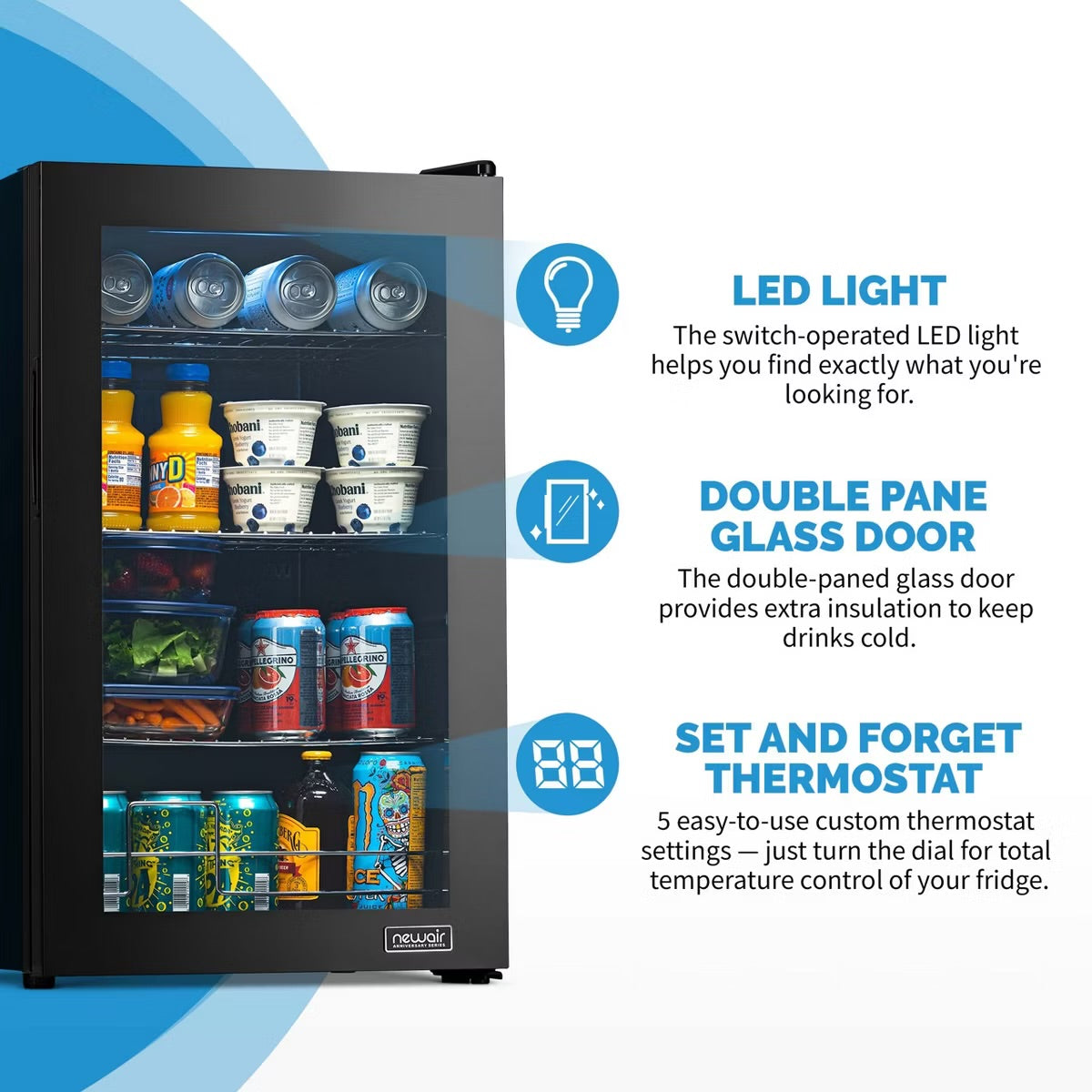 Newair 100 Can Beverage Fridge, Freestanding Mini Fridge, Drinks Cooler Bar Fridge, Perfect for Beer, Snacks or Soda