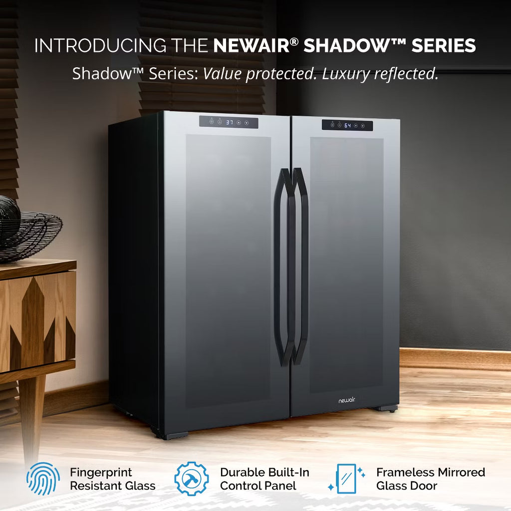 Newair Shadow Series Wine Cooler Refrigerator 18 Bottles & 59 Cans Dual Temperature Zones, Freestanding Mirrored Wine and Beverage Fridge