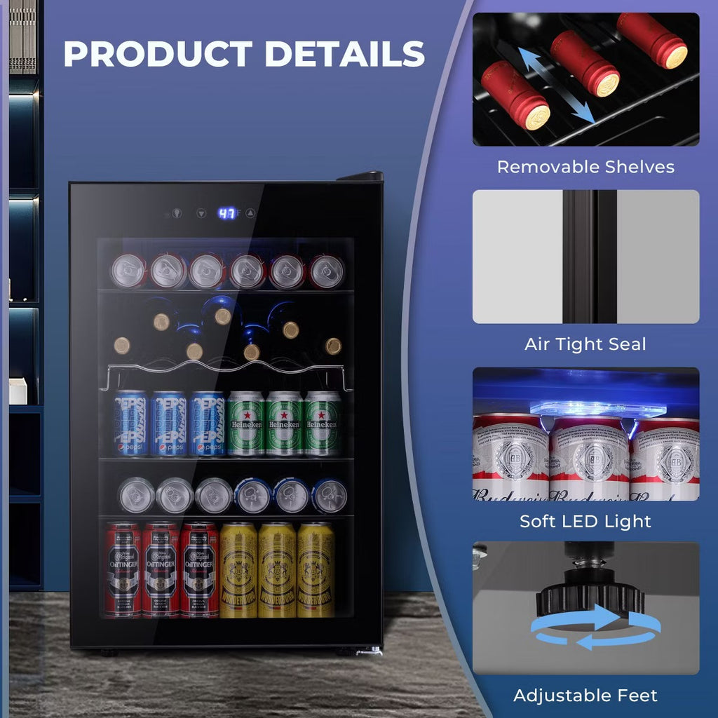 R.W.FLAME 4.5 Cu.Ft Beverage Cooler, 145-Can Fridge with Glass Door, Digital Temperature Display for Soda, or Other Drinks, Compact Cooler