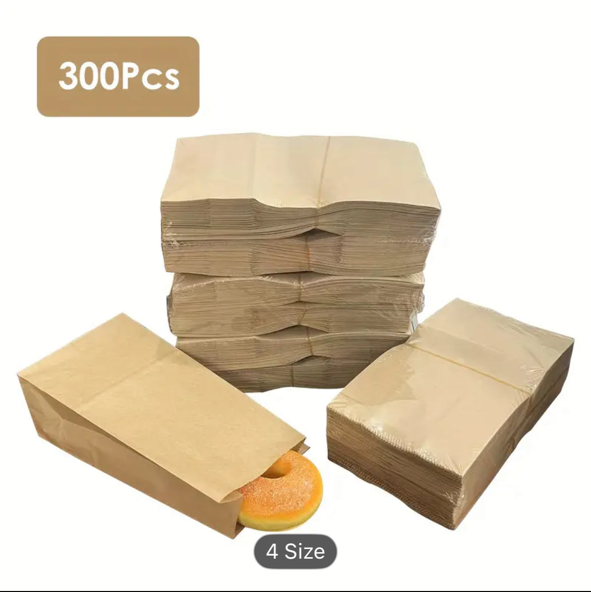 300-Pack Mini Brown Kraft Paper Bags, Small Flat Party Favor Bags for Snacks, Cookies, Popcorn, Candy, and Gifts - Disposable Self-Sealing Storage Pouches for Christmas, Halloween, Easter, Hanukkah, Thanksgiving