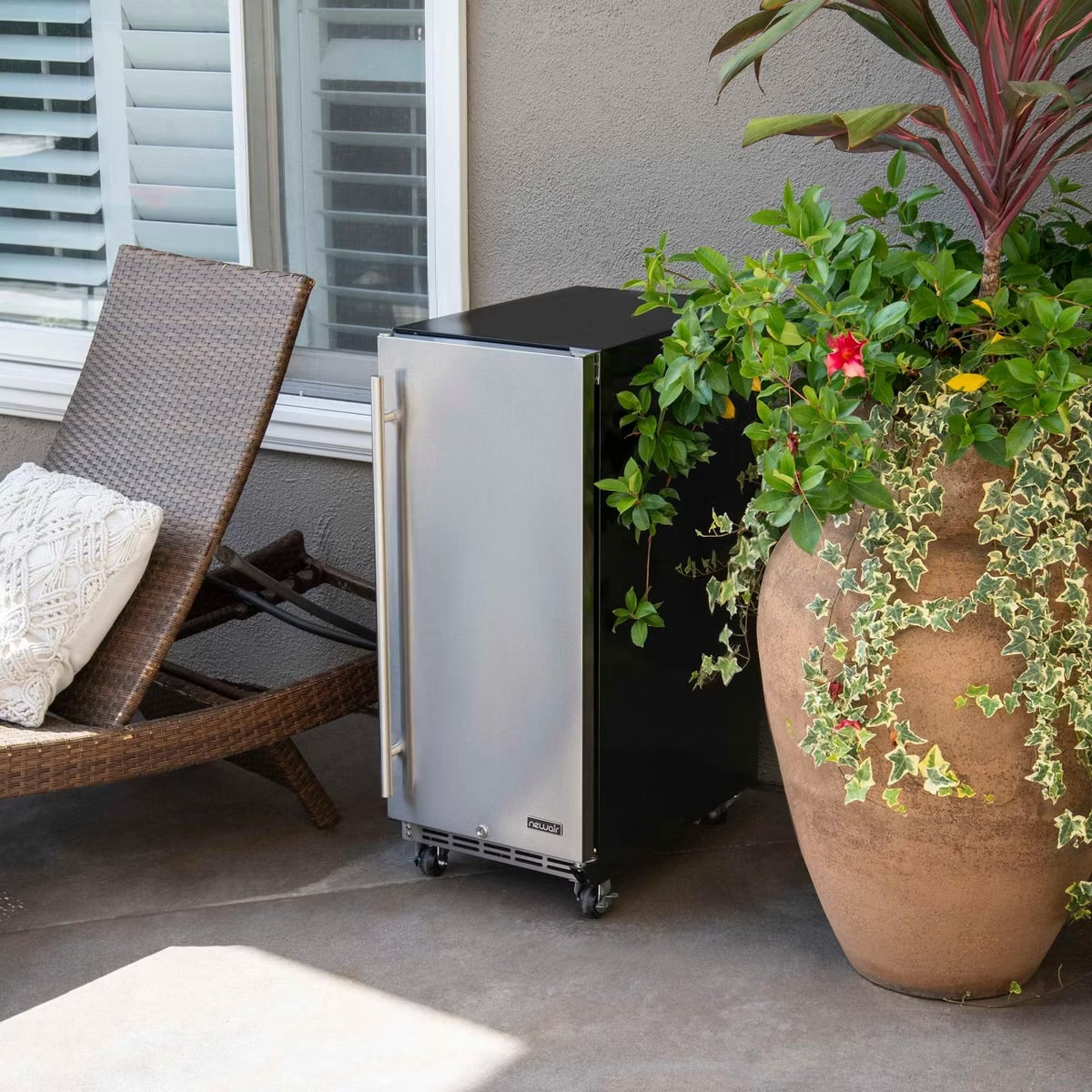 Newair Built-in Outdoor Beverage Fridges in Weatherproof Stainless Steel with Easy Glide Casters