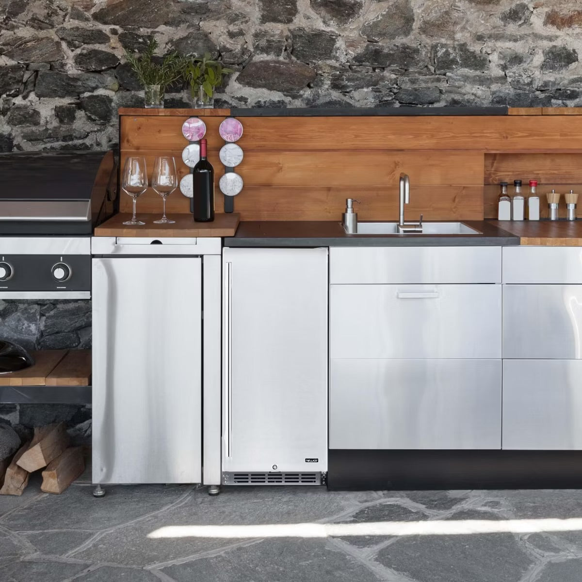 Newair Built-in Outdoor Beverage Fridges in Weatherproof Stainless Steel with Easy Glide Casters