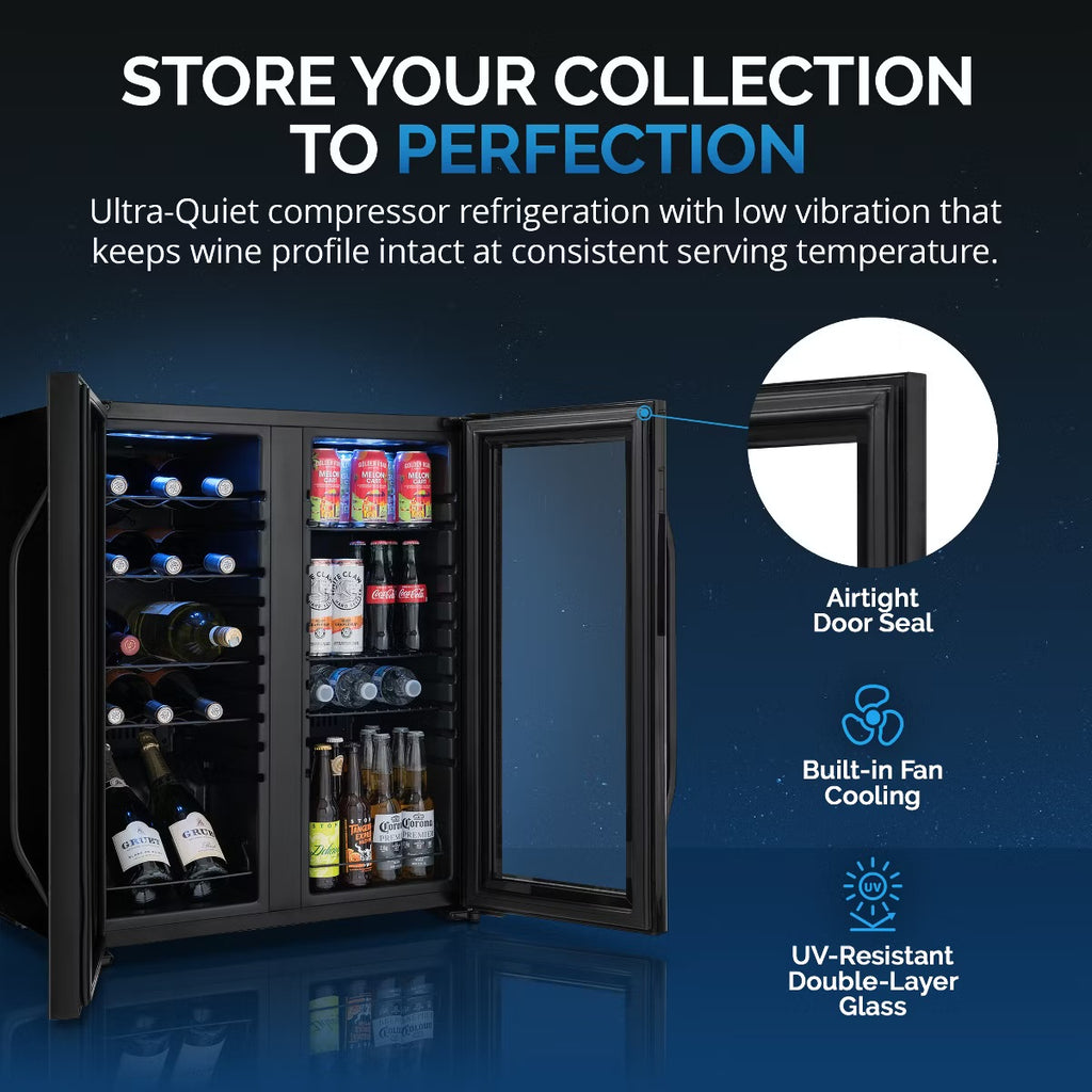 Newair Shadow Series Wine Cooler Refrigerator 18 Bottles & 59 Cans Dual Temperature Zones, Freestanding Mirrored Wine and Beverage Fridge