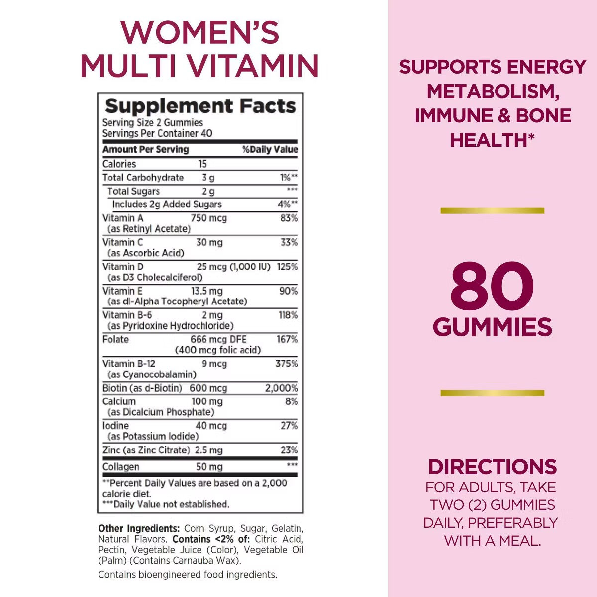 Nature's Bounty Optimal Solutions Women's Multivitamin Gummies - Mixed Berry and Raspberry - 80ct