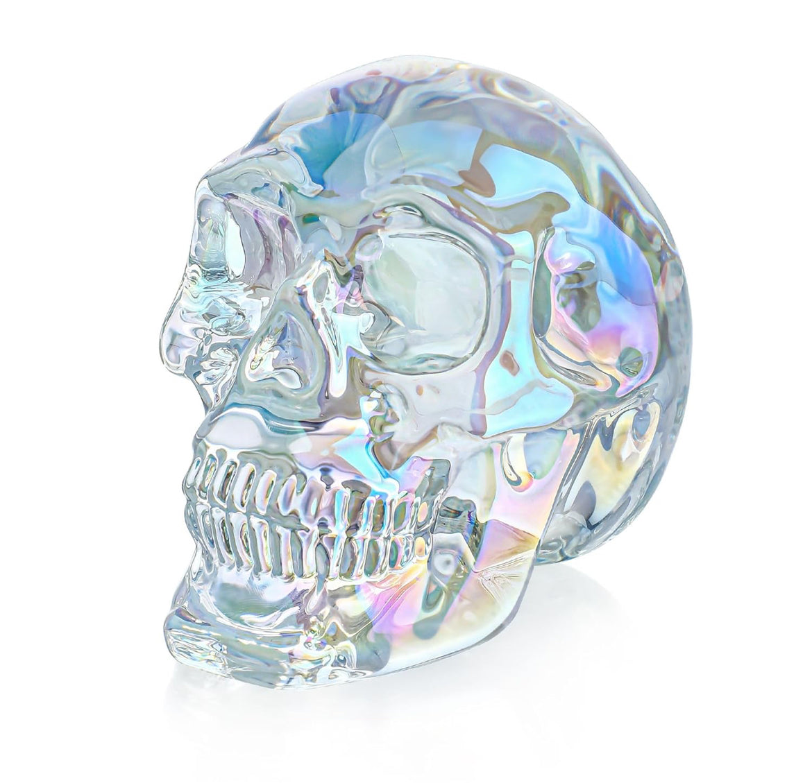 HDCRYSTALGIFTS 3 Inch Multi-Color Crystal Human Skull Model Statue for Home Decor, Halloween Head Figurine Decoration Gift, Art Glass Day of The Dead Sculpture Collections