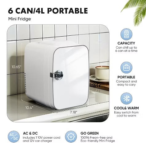 Portable Small Refrigerator Mini Fridge 4L/6 Can Cooler & Warmer Compact Fridge for Home and Car | Sweetcrispy