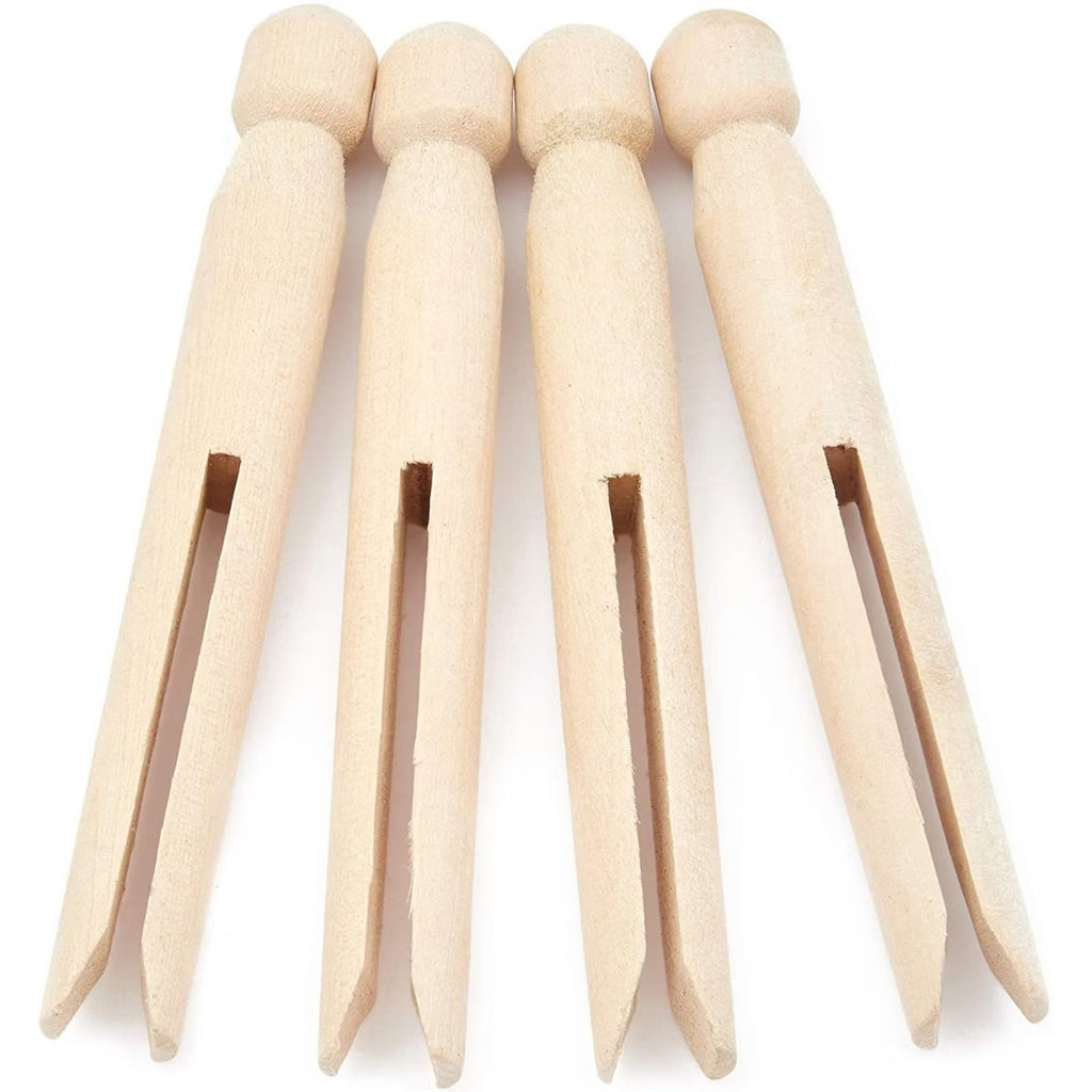 50 Count Traditional Round Clothespins 4.3" Laundry Supplies Clothes Line Wood Clothes Pins