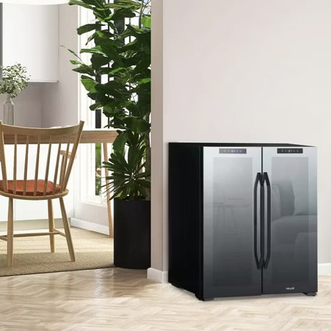 Newair Shadow Series Wine Cooler Refrigerator 18 Bottles & 59 Cans Dual Temperature Zones, Freestanding Mirrored Wine and Beverage Fridge