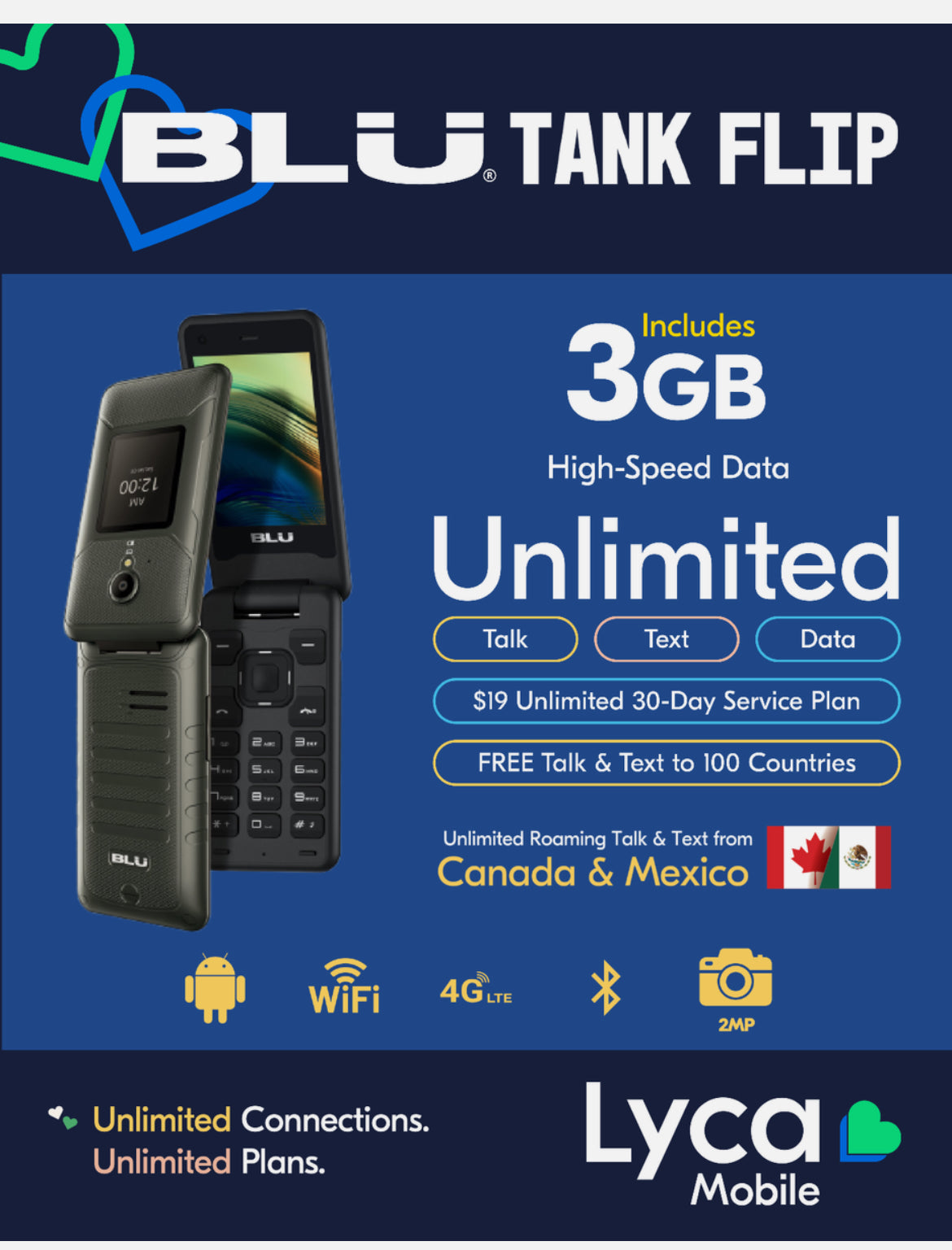 Lyca Mobile USA BLU Tank Flip Cell Phone T0100UU Bronze + 1 mo. $19 Plan Bundle