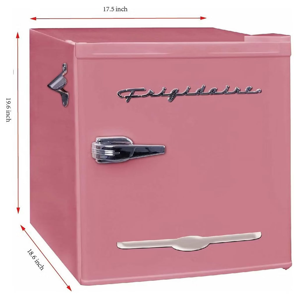 Frigidaire 1.6 Cubic Foot Stainless Steel Countertop Retro Bar Mini Fridge Refrigerator with Compact Freezer, Bottle Opener, and Reversible Door, Pink