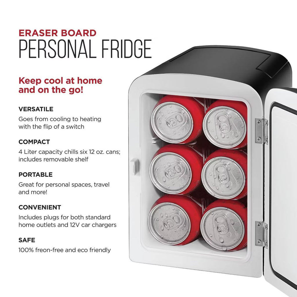 Chefman Portable 6-Can Mini Fridge with Dry Erase Door - Black