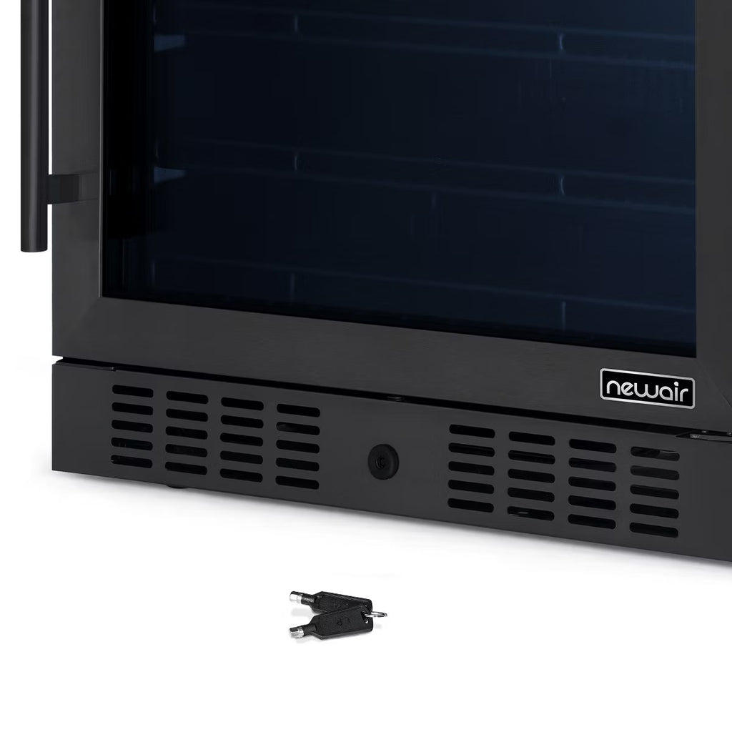 Newair 24" Beverage Refrigerator Cooler, 177 Can Black Stainless Steel Glass Door Fridge, Built-in Counter or Freestanding Bar Drinks Refrigerator