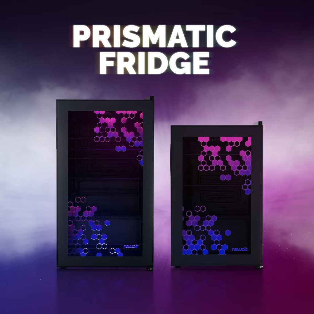 Newair Prismatic Series 126 Can Beverage Refrigerator with RGB HexaColor LED Lights, Mini Fridge for Gaming, Game Room, Party Festive Holiday Fridge