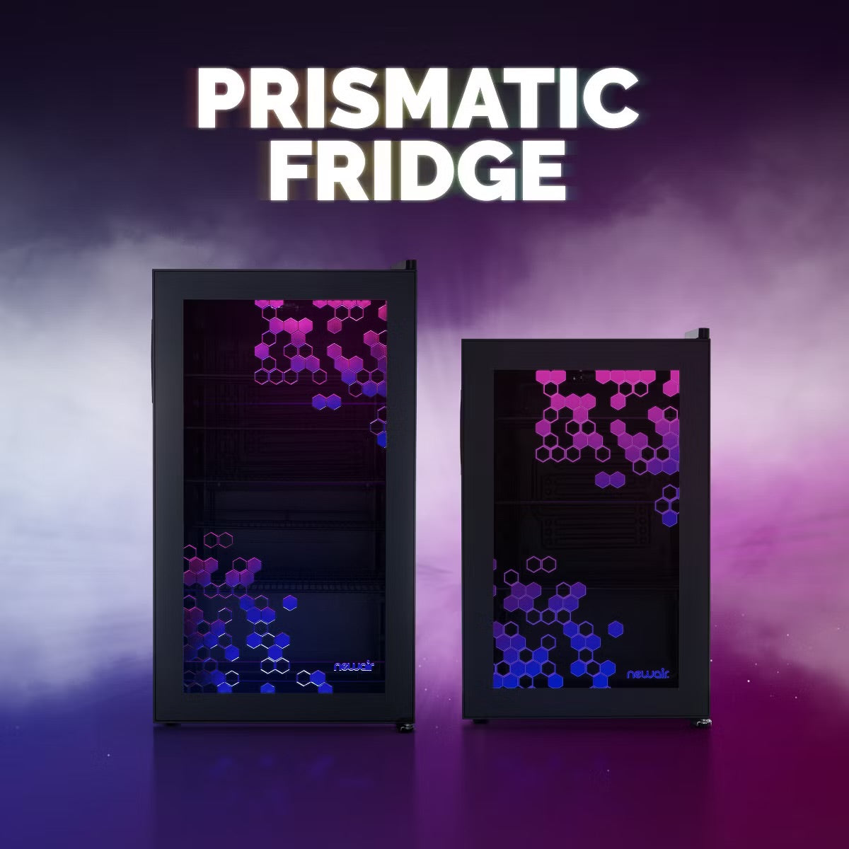 Newair Prismatic Series 126 Can Beverage Refrigerator with RGB HexaColor LED Lights, Mini Fridge for Gaming, Game Room, Party Festive Holiday Fridge