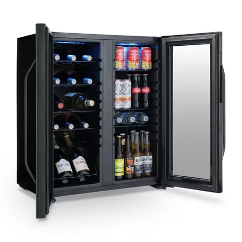 Newair Shadow Series Wine Cooler Refrigerator 18 Bottles & 59 Cans Dual Temperature Zones, Freestanding Mirrored Wine and Beverage Fridge