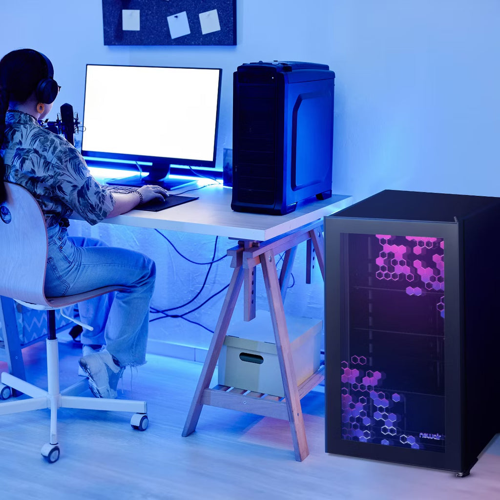 Newair Prismatic Series 126 Can Beverage Refrigerator with RGB HexaColor LED Lights, Mini Fridge for Gaming, Game Room, Party Festive Holiday Fridge