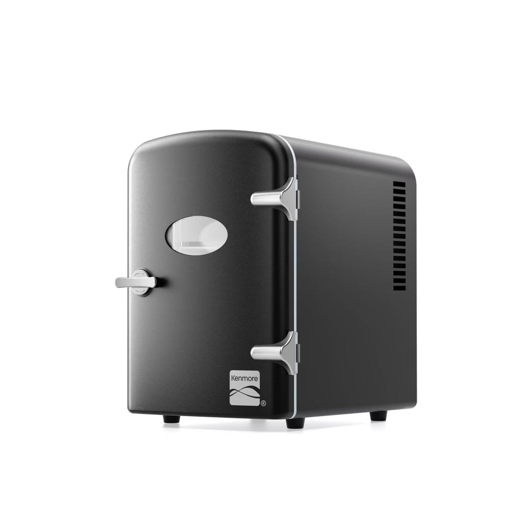 Kenmore 6 can Mini Refrigerator: Countertop Tiny Fridge for Skincare & Makeup, 40°F Cooling, Black, 0.14 cu ft Capacity