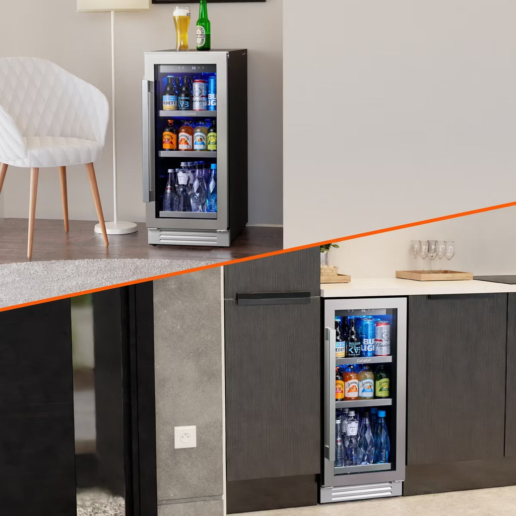 Ca'Lefort Beverage Cooler Refrigerator Soda Drink Mini Fridge 15 in. 100 Cans (12 oz.), Built-in or Freestanding Frost-Free