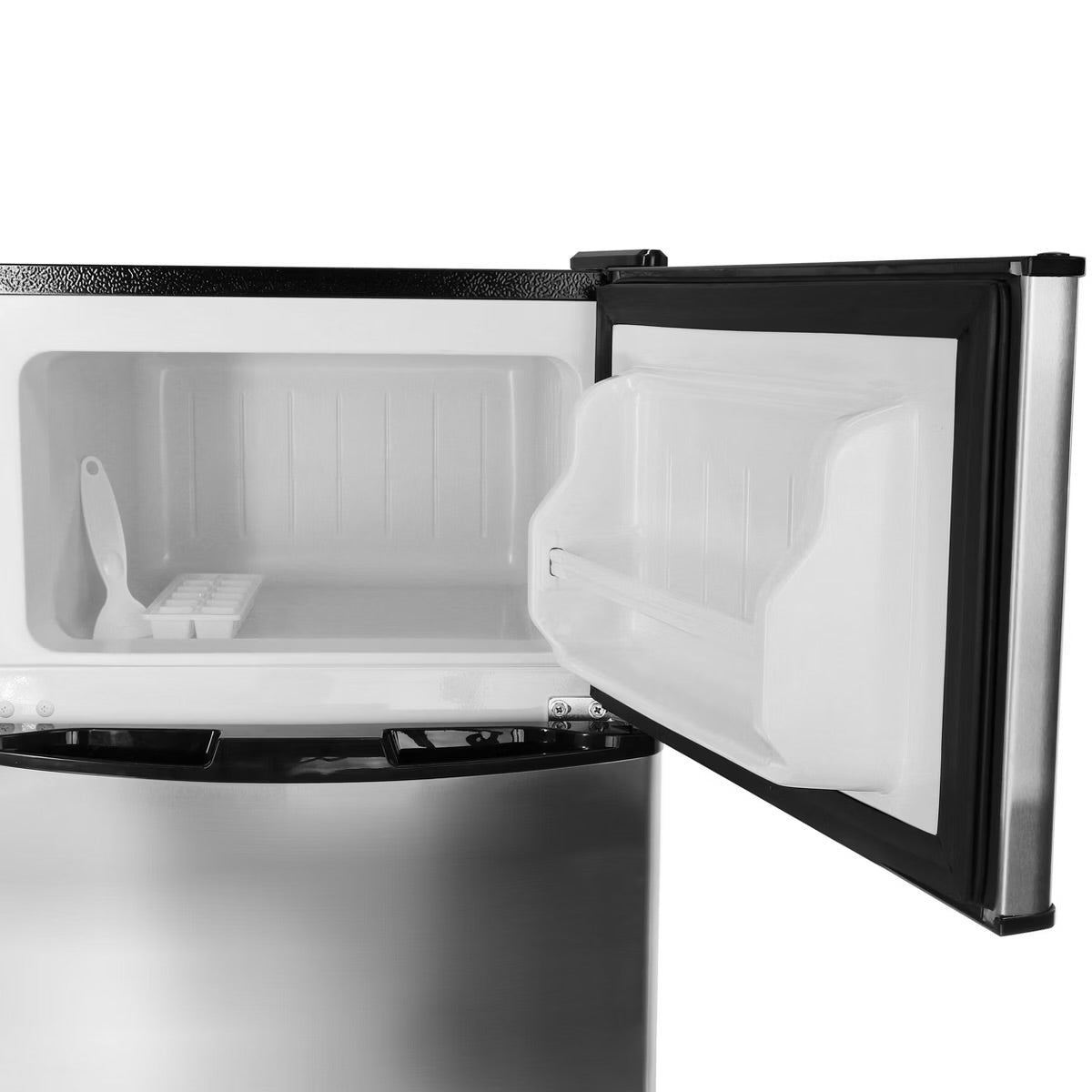 MegaChef 3.2 cu ft Portable 2 Door Refrigerator/Freezer Stainless Steel: Small Fridge, Dorm, Adjustable Shelves