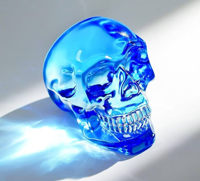 HDCRYSTALGIFTS 3 Inch Multi-Color Crystal Human Skull Model Statue for Home Decor, Halloween Head Figurine Decoration Gift, Art Glass Day of The Dead Sculpture Collections