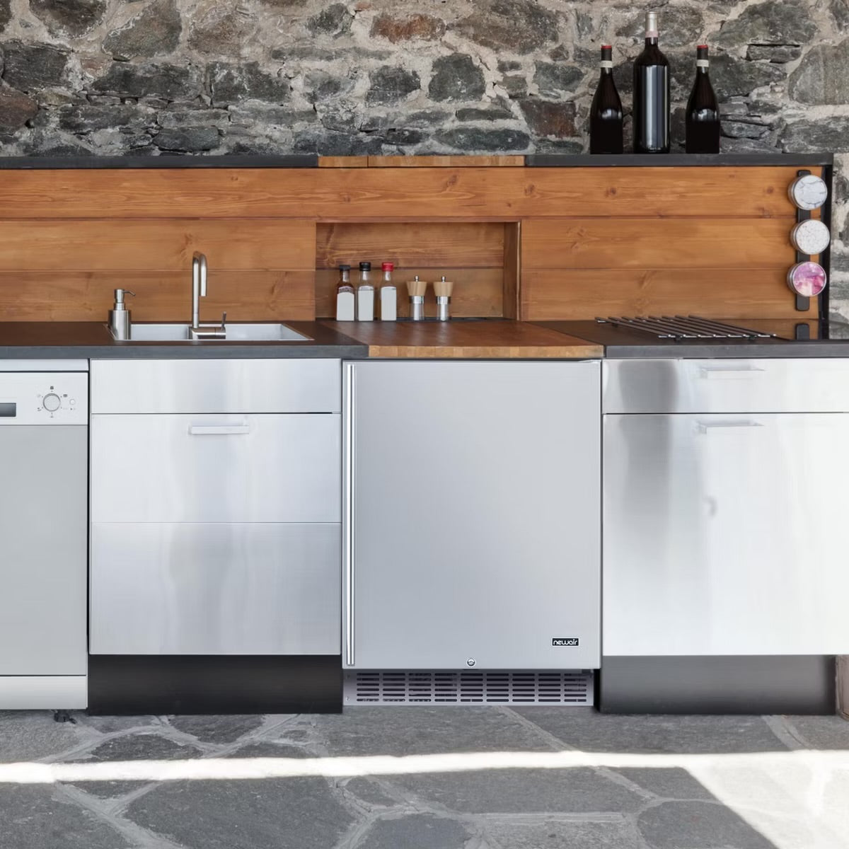 Newair Built-in Outdoor Beverage Fridges in Weatherproof Stainless Steel with Easy Glide Casters