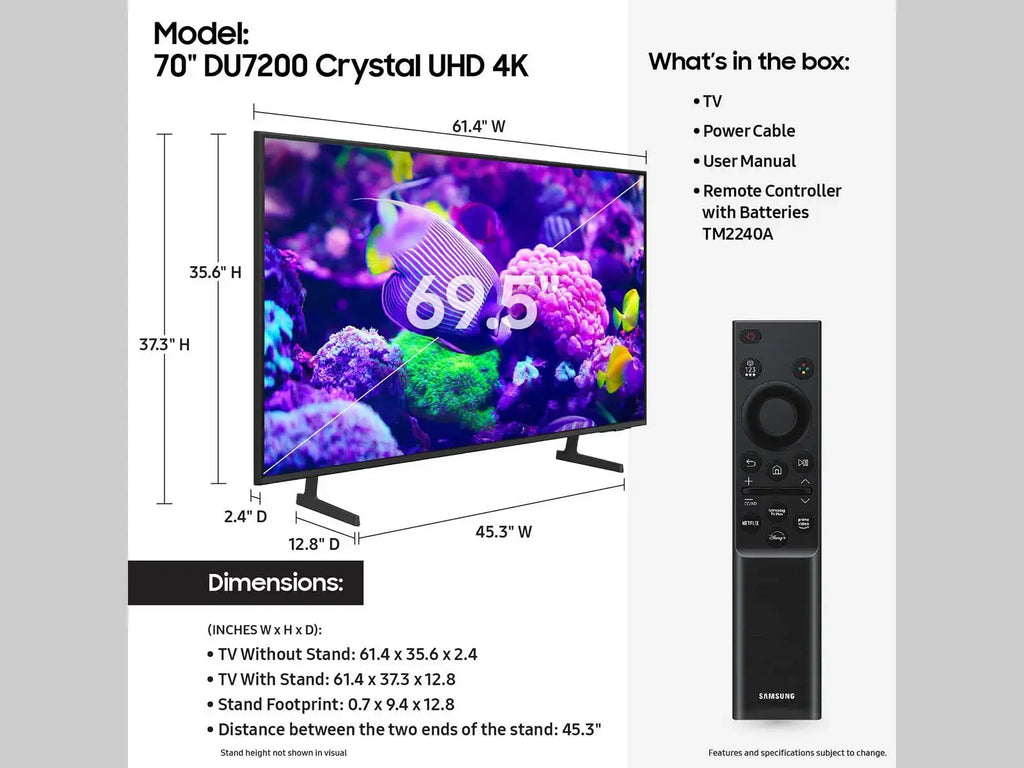 Samsung - 70” Class DU7200 Series Crystal UHD 4K Smart Tizen TV (2024)