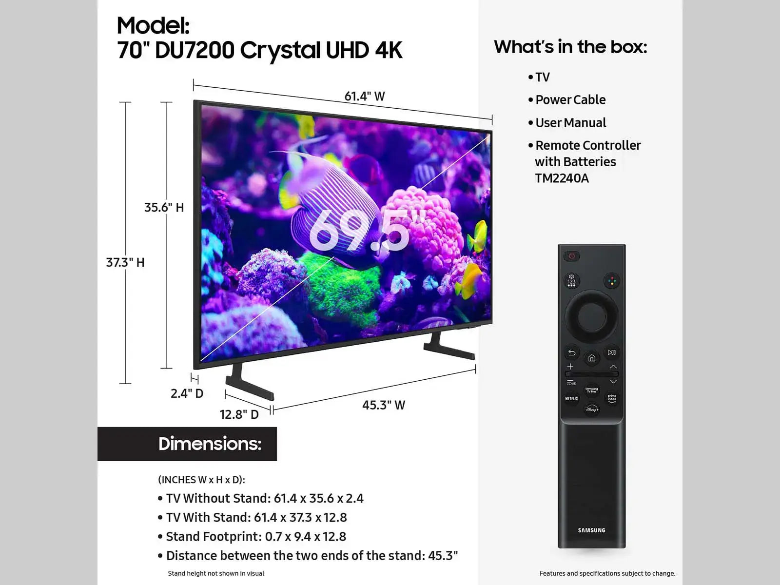 Samsung - 70” Class DU7200 Series Crystal UHD 4K Smart Tizen TV (2024)