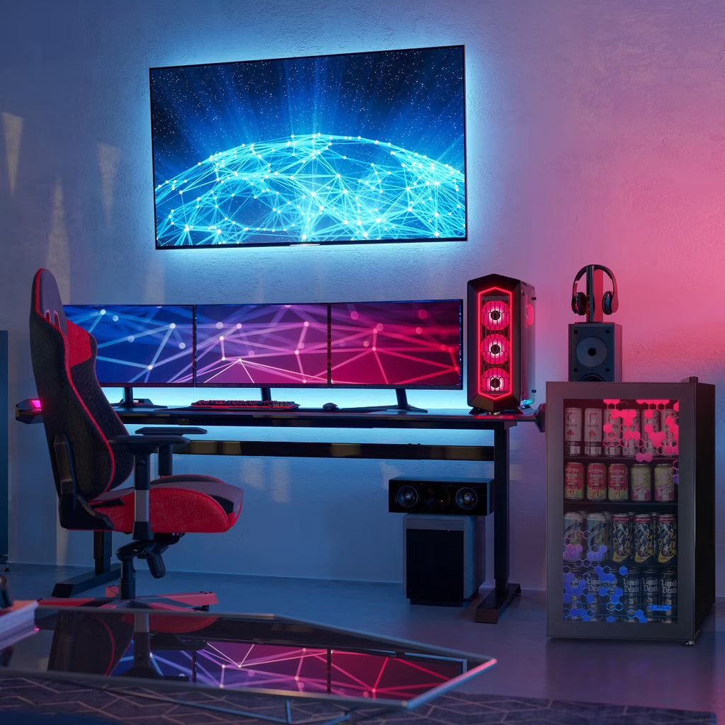 Newair Prismatic Series 126 Can Beverage Refrigerator with RGB HexaColor LED Lights, Mini Fridge for Gaming, Game Room, Party Festive Holiday Fridge
