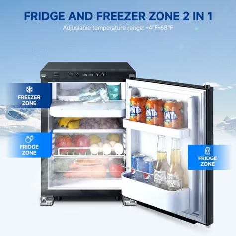 45L RV Refrigerator, 12 Volt Dual Zone Fridge and Freezer, WIFI APP Control Portable Fridge with Door Lock,3 levels (H/M/L) of battery protection