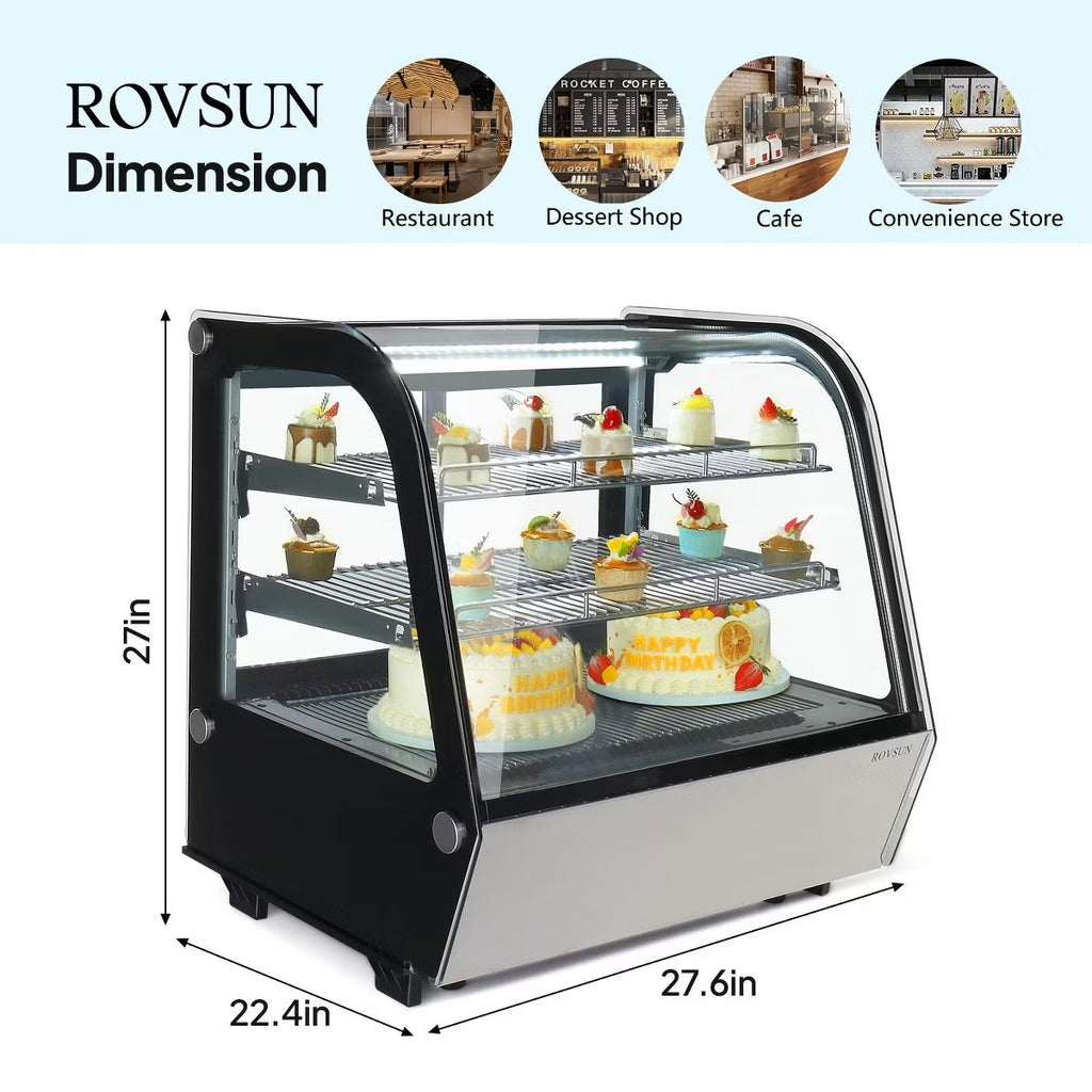 ROVSUN 4.2 Cu.Ft Refrigerator Display Case ETL Certified, Commercial Countertop Refrigerated Display with LED Air-cooling Auto Defrost Sliding Doors