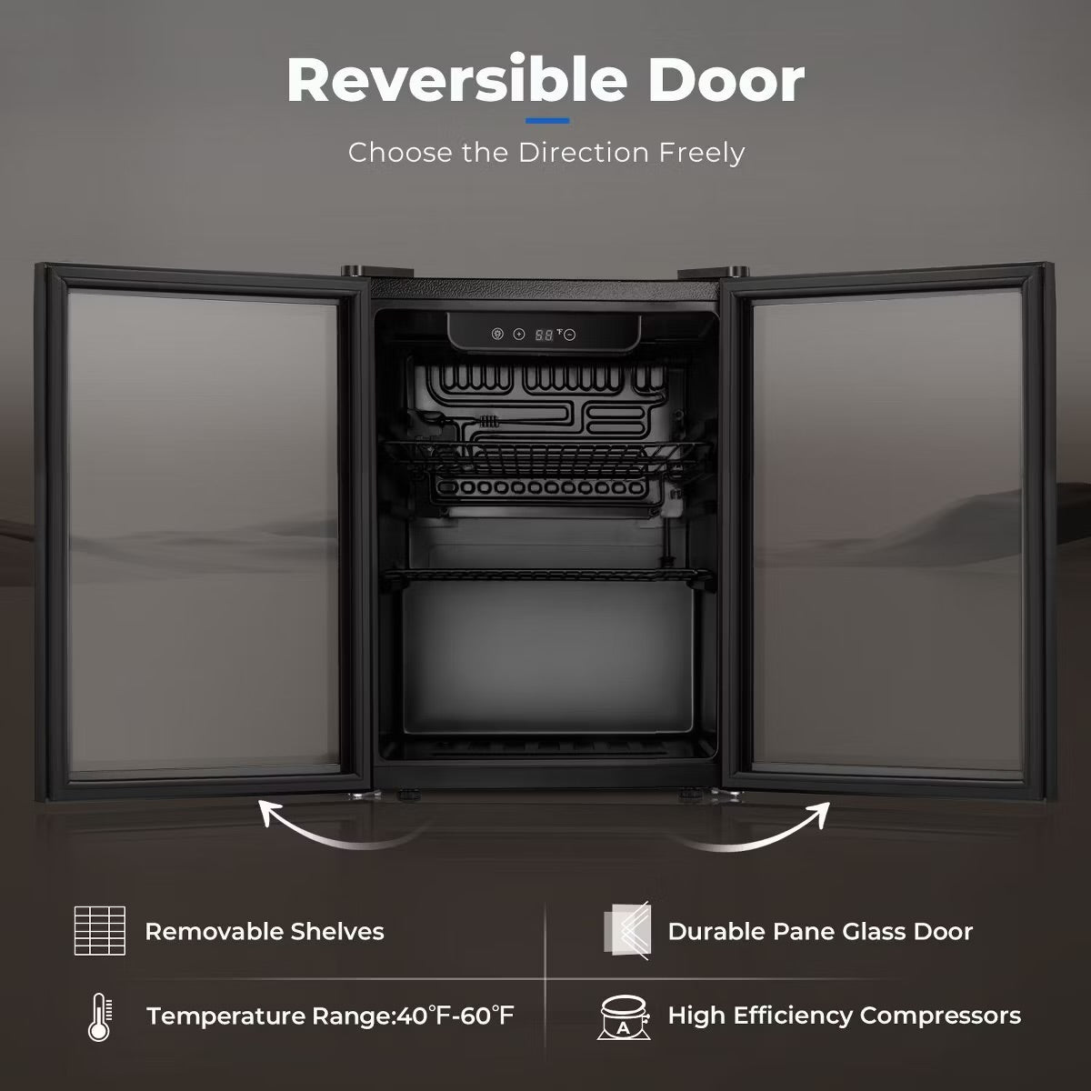 R.W.FLAME 5.1 Cu.Ft Beverage Fridge, 24 Inch, 166-Can, Low Noise, Glass Door, Stainless Steel, Efficient Cooling System with Safety Lock