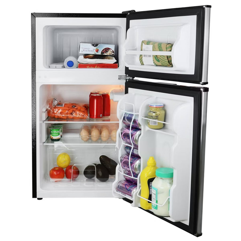 MegaChef 3.2 cu ft Portable 2 Door Refrigerator/Freezer Stainless Steel: Small Fridge, Dorm, Adjustable Shelves