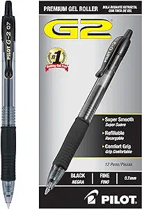 Pilot, G2 Premium Gel Roller Pens, Fine Point 0.7 MM, Black, Pack of 12