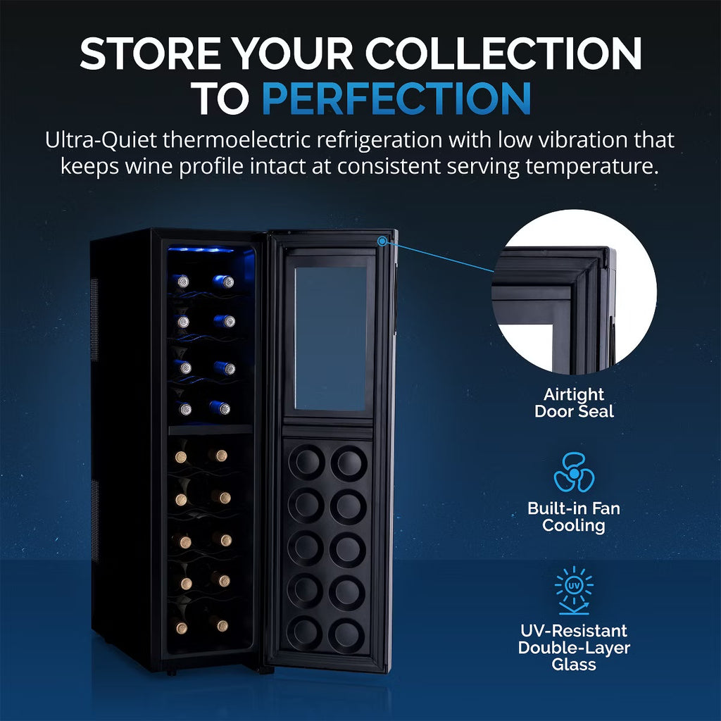Newair Shadow-Tᵀᴹ Series Wine Cooler Refrigerator 18 Bottle Dual Temperature Zones, Freestanding Mirrored Wine Fridge with Double-Layer Tempered Glass
