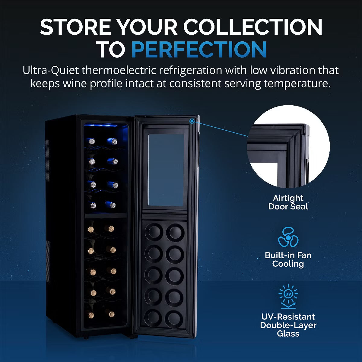 Newair Shadow-Tᵀᴹ Series Wine Cooler Refrigerator 18 Bottle Dual Temperature Zones, Freestanding Mirrored Wine Fridge with Double-Layer Tempered Glass