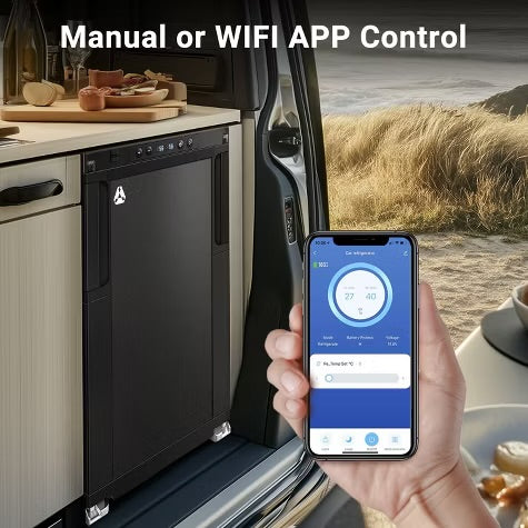 45L RV Refrigerator, 12 Volt Dual Zone Fridge and Freezer, WIFI APP Control Portable Fridge with Door Lock,3 levels (H/M/L) of battery protection