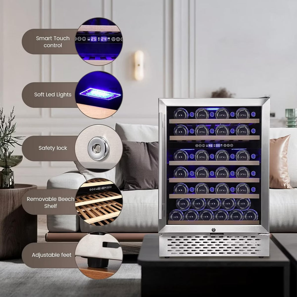 Wine Cooler Refrigerator 2 Zone Glass Door Fridge Touch Control